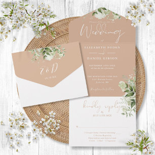 Invitation Tout En Un Mariage Monogramme de Tan Botanical Greenery
