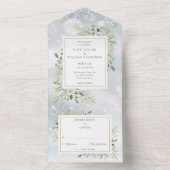 Invitation Tout En Un Mariage Monogramme de verdure des neiges d'hiver (À l'intérieur)