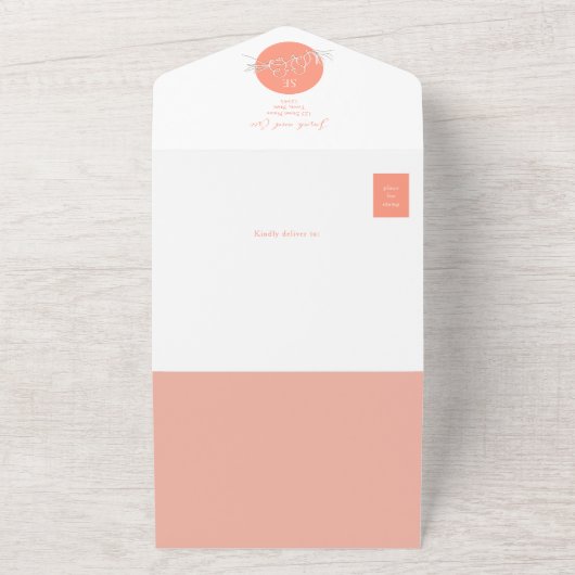 Invitation Tout En Un Mariage Monogramme des tourterelles de pêche moder (Dehors)