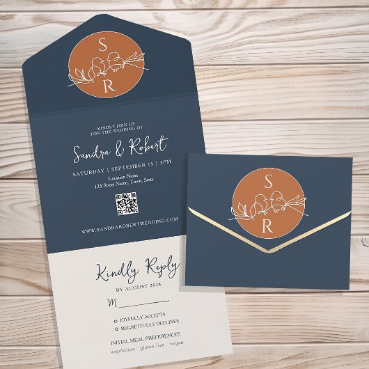 Invitation Tout En Un Mariage Monogramme En Terracotta Tout En Un