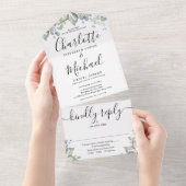 Invitation Tout En Un Mariage Monogramme Floral Green Script (Déchirure)