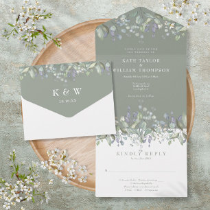 Invitation Tout En Un Mariage Monogramme Floral Sauge Et Lilas