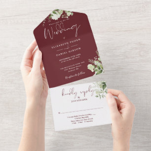 Invitation Tout En Un Mariage Monogramme Floral Végétal Rose Bois de Ros