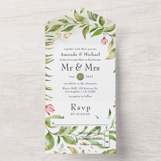 Invitation Tout En Un Mariage Monogramme géométrique Cristal vert (À l'intérieur)