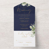 Invitation Tout En Un Mariage Monogramme Marine Blue and Gold Greenergie (À l'intérieur)