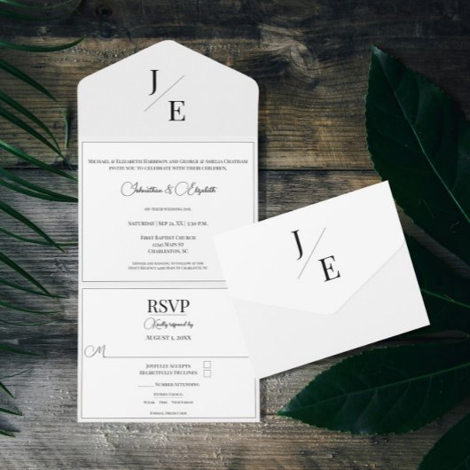 Invitation Tout En Un Mariage monogramme minimal | BLANCHE
