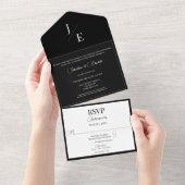 Invitation Tout En Un Mariage monogramme minimal | Noir (Déchirure)
