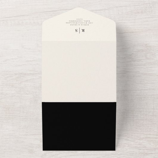 Invitation Tout En Un Mariage Monogramme noir & écrin classique (Dehors)