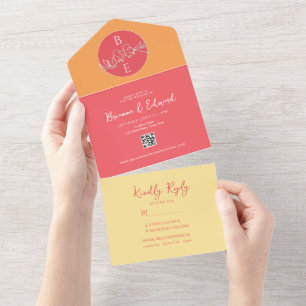 Invitation Tout En Un Mariage Monogramme Orange Pêche