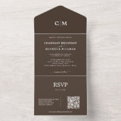 Invitation Tout En Un Mariage Monogramme QR Code RSVP Brun Noix Foncé (À l'intérieur)