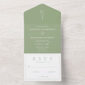 Invitation Tout En Un Mariage Monogramme vert Sage moderne RSVP (À l'intérieur)