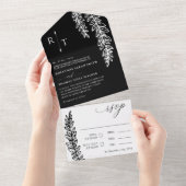 Invitation Tout En Un Mariage monographique noir blanc vert (Déchirure)