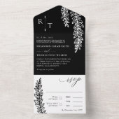 Invitation Tout En Un Mariage monographique noir blanc vert (À l'intérieur)