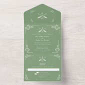 Invitation Tout En Un Mariage Moss Green Monogram et Flèches (À l'intérieur)