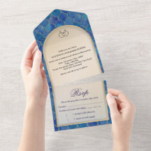 Mariage motif marocain aquarelle bleue