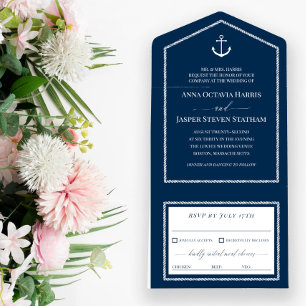 Invitation Tout En Un Mariage Nautique Ancre Blanche Navy