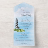 Invitation Tout En Un Mariage nautique phare (À l'intérieur)