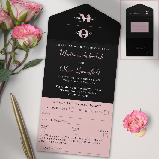 Invitation Tout En Un Mariage noir classique