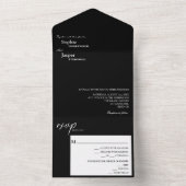 Invitation Tout En Un Mariage noir classique moderne (À l'intérieur)