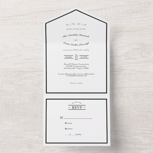Invitation Tout En Un Mariage noir Décontracté classique (À l'intérieur)