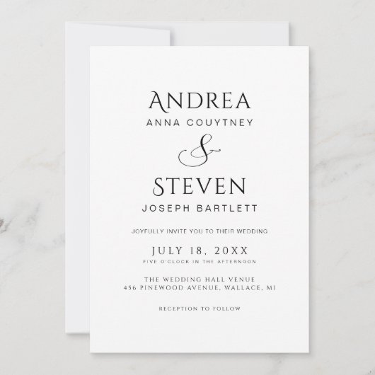 Invitation Tout en un Mariage noir et blanc (Devant)