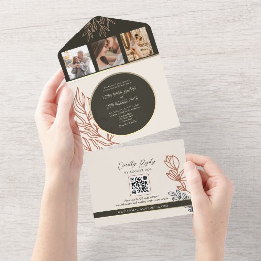 Invitation Tout En Un Mariage noir et blanc Boho (Déchirure)