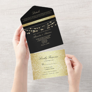 Invitation Tout En Un Mariage noir et or