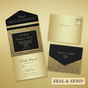 Invitation Tout En Un Mariage noir et or de luxe