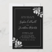 Invitation Tout en un Mariage noir Eucalyptus gris argent (Devant)