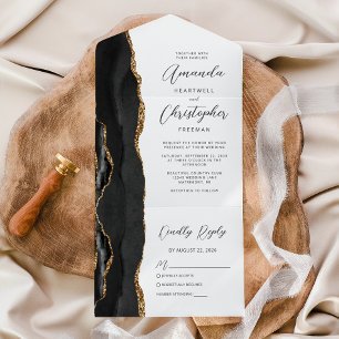 Invitation Tout En Un Mariage noir or agate