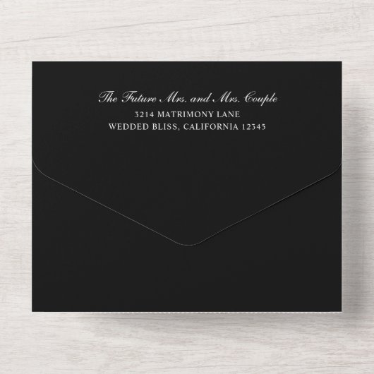 Invitation Tout En Un Mariage noir simple et élégant (Verso)