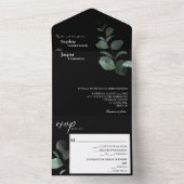 Invitation Tout En Un Mariage noir vert moderne (À l'intérieur)