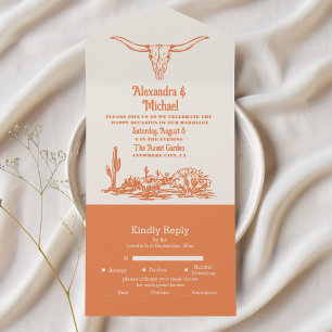 Invitation Tout En Un Mariage Occidental Ranch Country du Sud-Ouest
