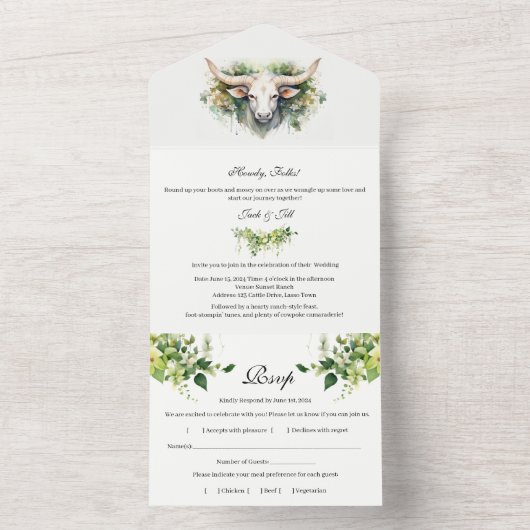 Invitation Tout En Un Mariage occidental rustique (À l'intérieur)