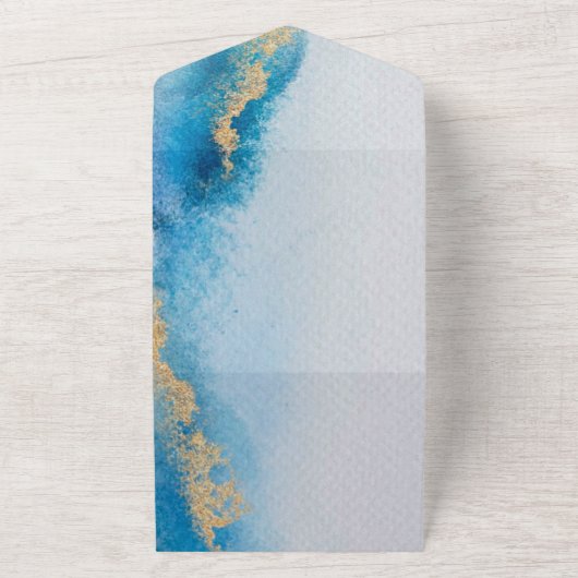 Invitation Tout En Un Mariage Ocean Blue Gold Agate (Dehors)