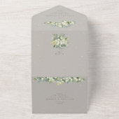 Invitation Tout En Un Mariage officiel Greige Snowberry+Eucalyptus (Dehors)