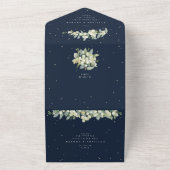 Invitation Tout En Un Mariage officiel Marine/Crème Snowberry+Eucalyptus (Dehors)
