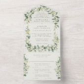 Invitation Tout En Un Mariage officiel Marine/Crème Snowberry+Eucalyptus (À l'intérieur)