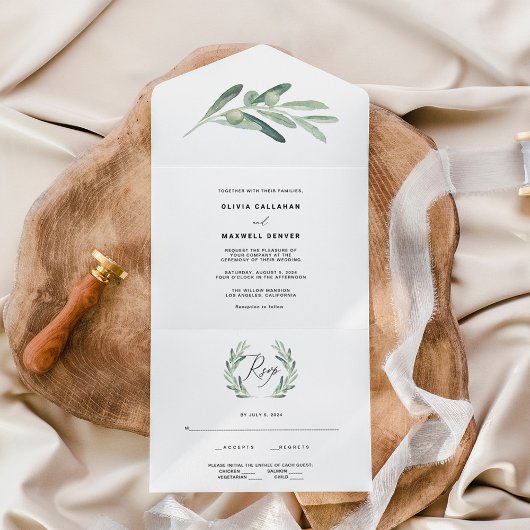 Invitation Tout En Un Mariage Olive Verdure Rustique