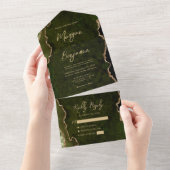 Invitation Tout En Un Mariage Olive Verte Agate Or Script (Déchirure)