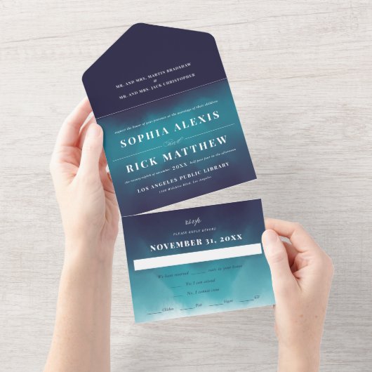 Invitation Tout En Un Mariage Ombre des vagues bleu turquoise (Déchirure)