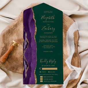 Invitation Tout En Un Mariage Options de Repas Vert Foncé Agate Or Viole