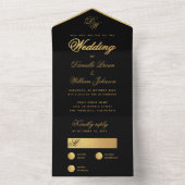 Invitation Tout En Un Mariage Or Noir Simple Élégant Monogramme Script (À l'intérieur)