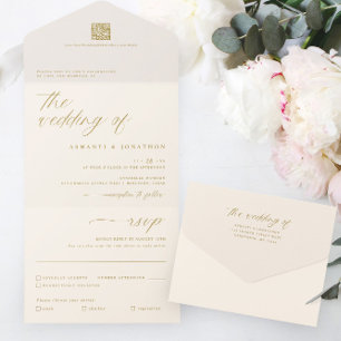 Invitation Tout En Un Mariage Or Romantique Écriture Délicate