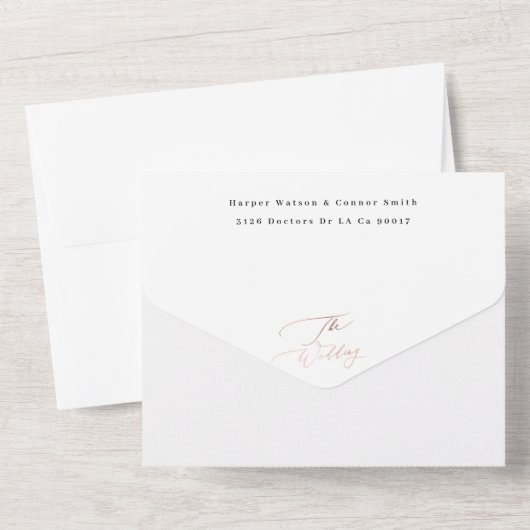 Invitation Tout En Un Mariage or Rose simple noir et blanc (Verso)