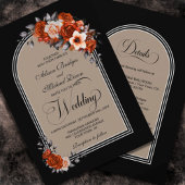 Invitation Tout en un Mariage orange brulé Arc floral noir