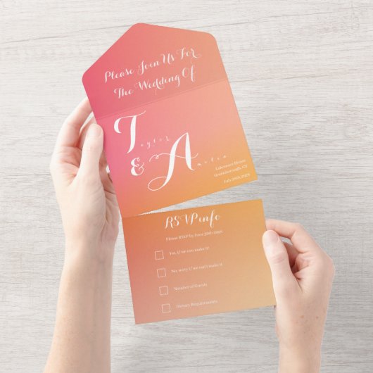 Invitation Tout En Un Mariage Orange Peach Ombre Élégant (Déchirure)