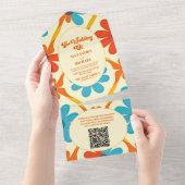 Invitation Tout En Un Mariage orange Super rétro du QR Code 70 (Déchirure)