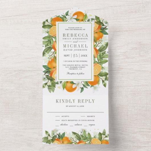 Invitation Tout En Un Mariage orange Tangerine Rustique (À l'intérieur)