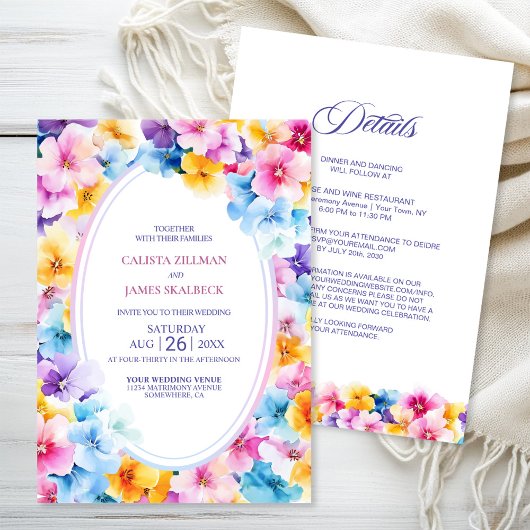 Invitation Tout en un Mariage ovale fleuri coloré
